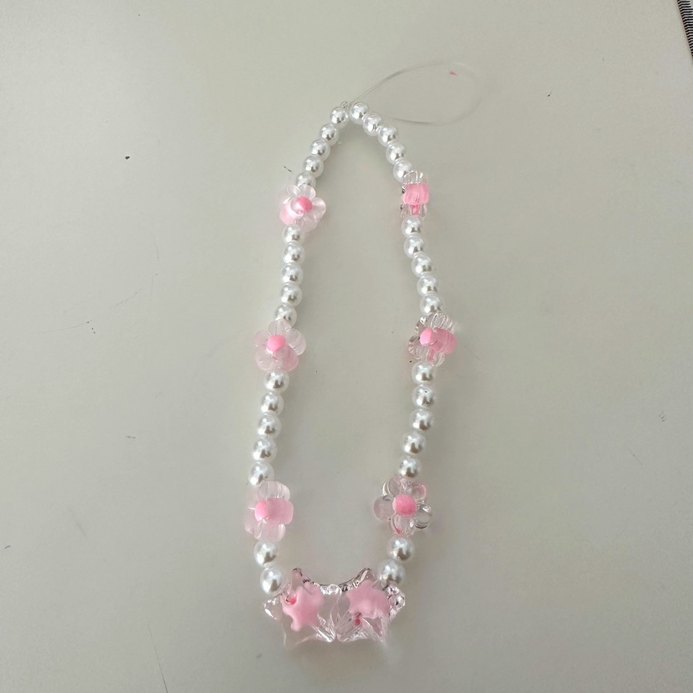 Pink flower charm Pearl for phone charms